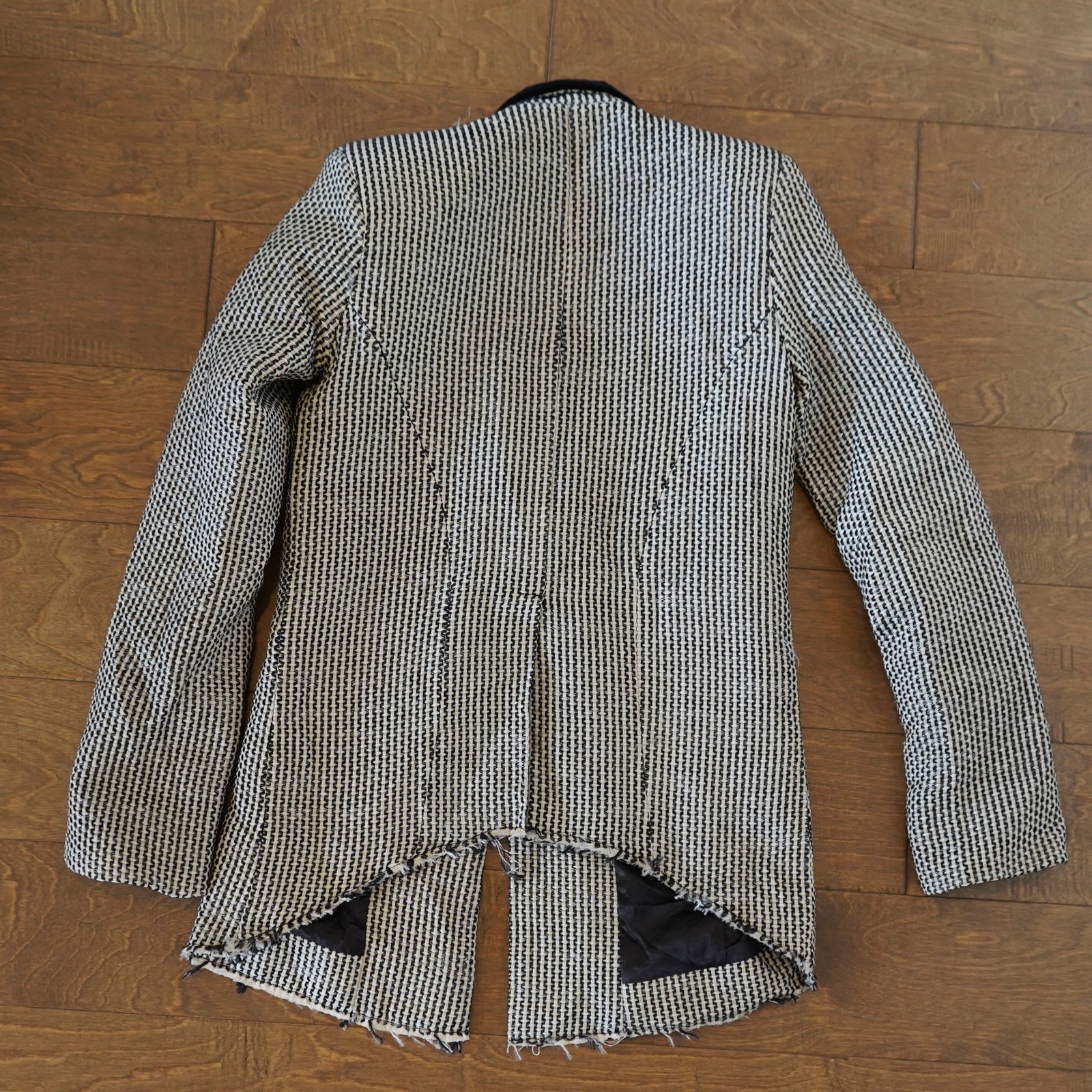 Dylan Lex Jagger Riding Jacket Black White Tweed Velvet Collar Leather Pocket Xs — image 7 of 8